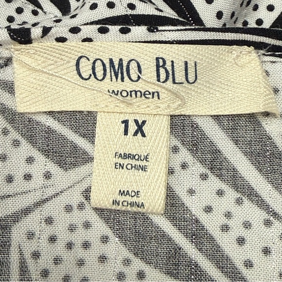 Como Blu 1X Black White Tropical Leaf Print Blouse V Neck Casual Summer Top - Picture 6 of 9